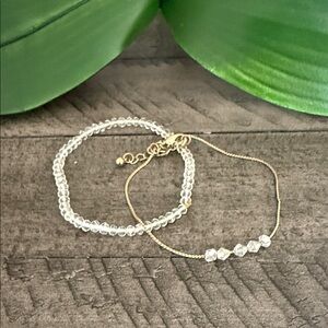 Elegant Gold and Clear Beaded Bracelet Set of 2